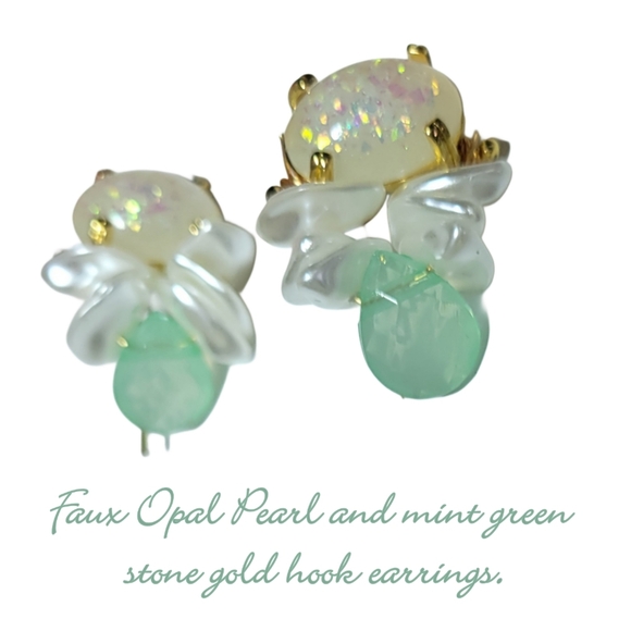 Jewelry - OPAL BAROQUE PEARL AND MINT GREEN STONE EARRINGS.